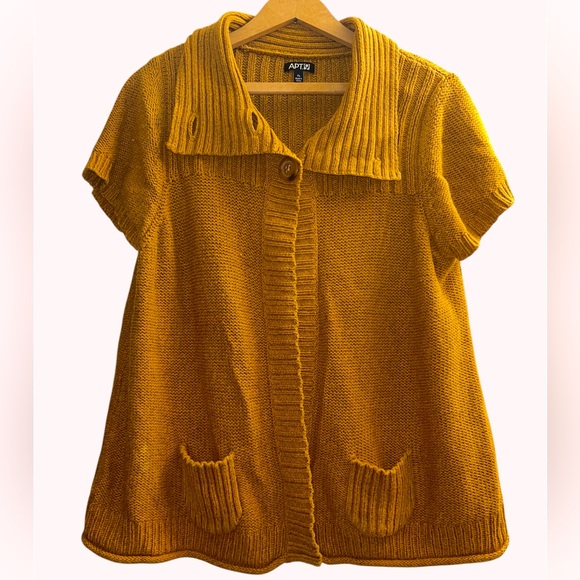 Apt. 9 Women's Mustard Yellow Short Sleeve Cardigan XL - Picture 1 of 6